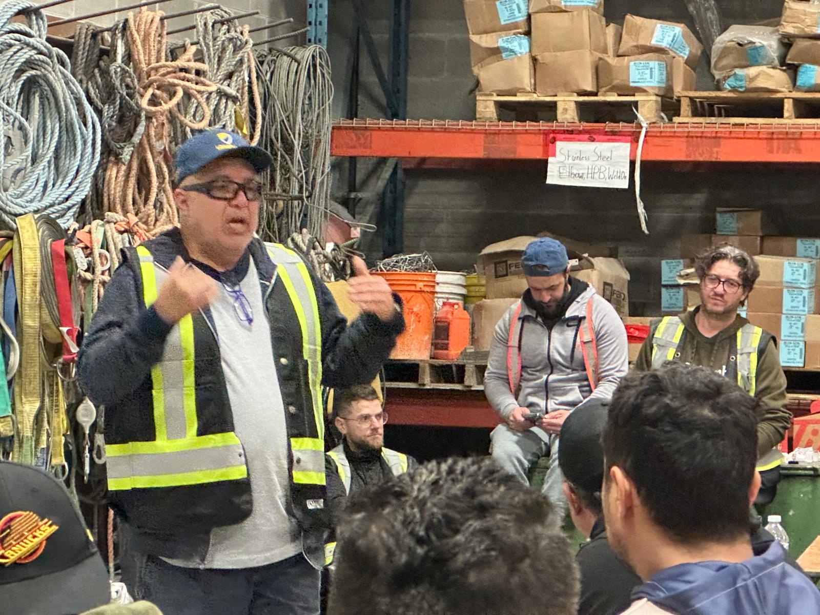 Safety briefing before work site operations