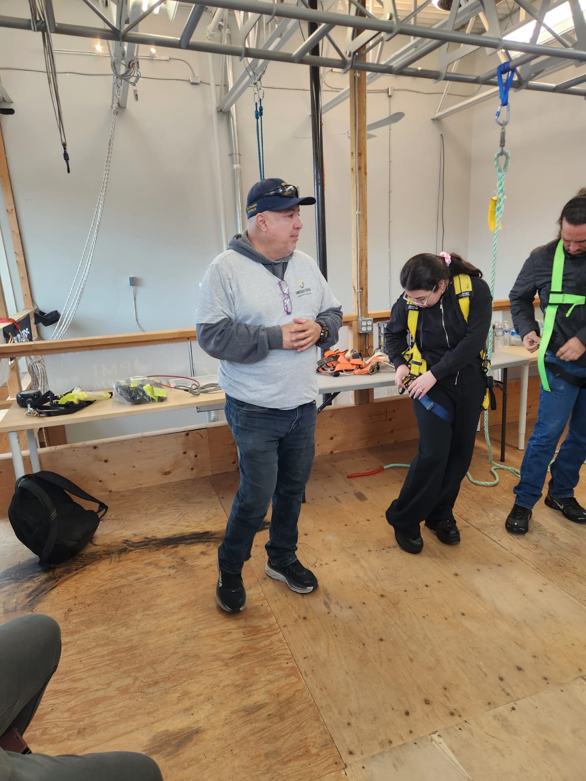 Construction workers practising safety procedures