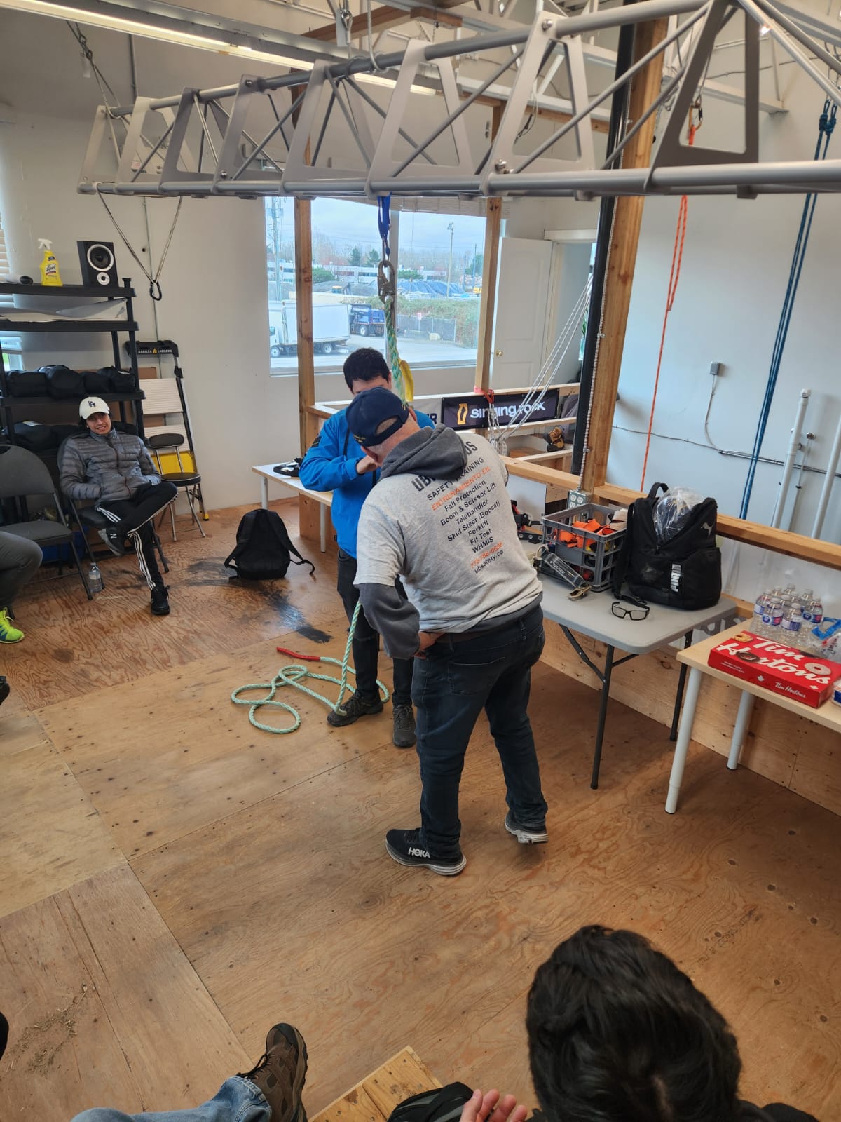 Workers learning confined space entry procedures